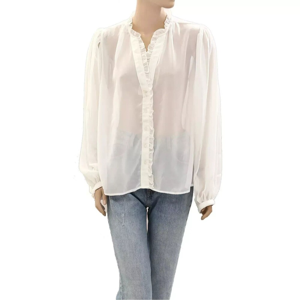 Sea New York Buttondown Long Sleeve Shirt Blouse Top Ruffle White Sheer S 287512